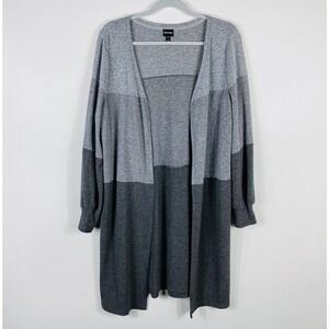 Dressbarn Size Medium Sunday Colorblock Open Front Cardigan Sweater Gray